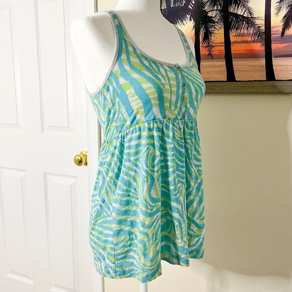 Lilu Tank Top | Blue & Green Zebra Print | Size Medium | 100% Cotton | Y2K - Picture 4 of 7